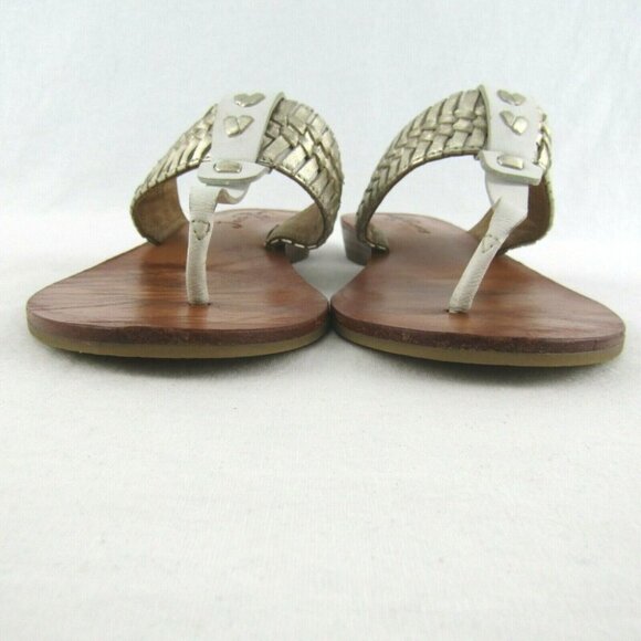 Jack Rogers White Gold Metallic Braided Leather Thong Sandals Size 6M Flip Flops - Picture 3 of 12